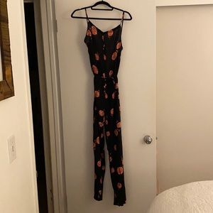 Black floral wide leg romper